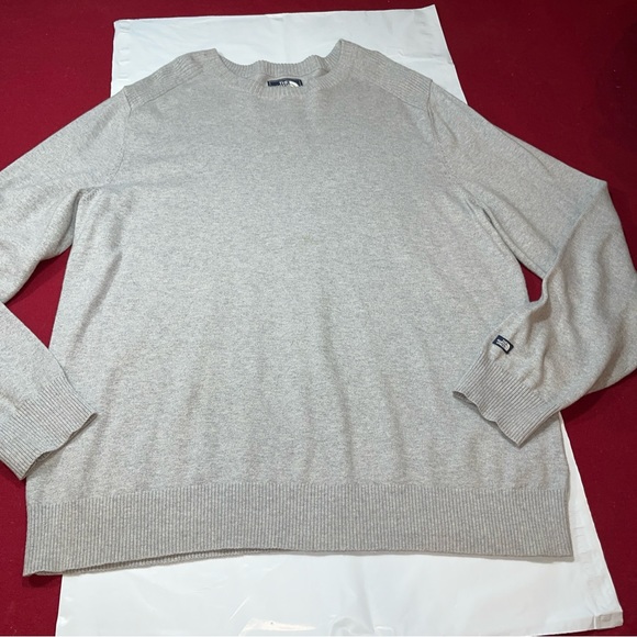 The North Face gray WOOL SWEATER slouchy long Crew Neck Knit Mens Ribbed neutral - Picture 13 of 15